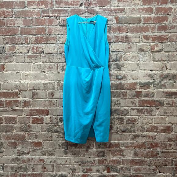BLACK HALO Nora Teal Blue Sleeveless Sheath Faux Wrap Dress Size 10 - Picture 6 of 10